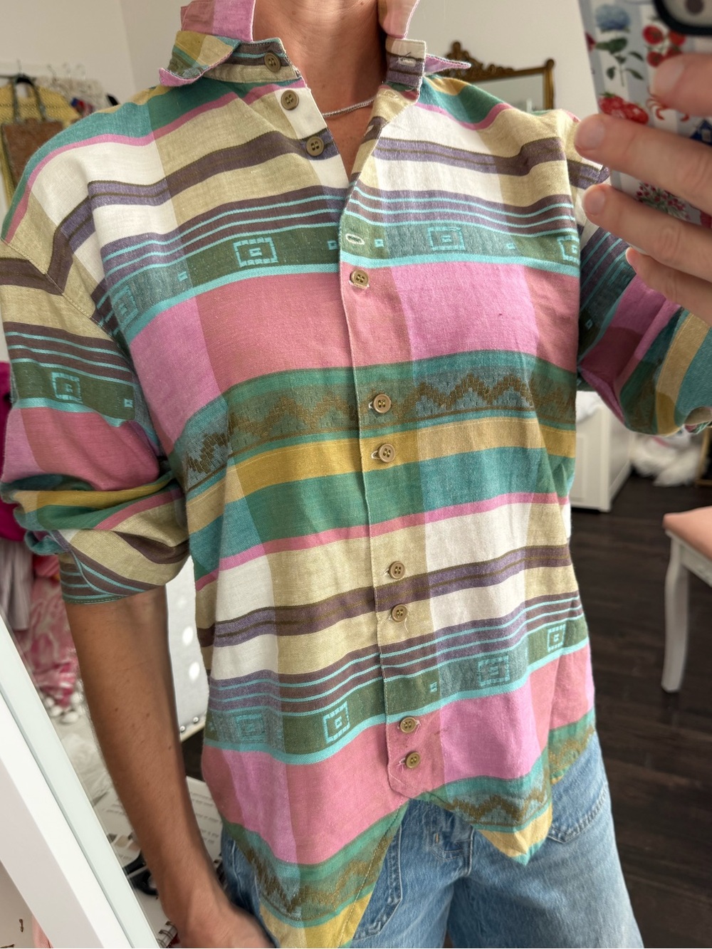 Vintage 90s Southwestern Plaid Cotton Button Up Country Concert L